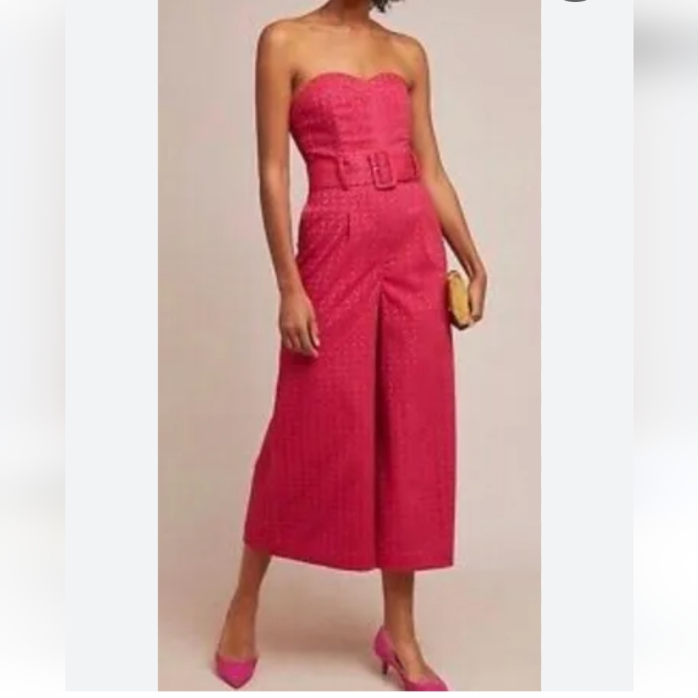 NWT Anthropologie Ett Twa  Pink Strapless Sweetheart belted Jumpsuit Siz…